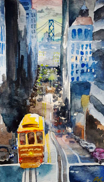 Painting titled "San Francisco" by Galerie Kawak, Original Artwork, Watercolor