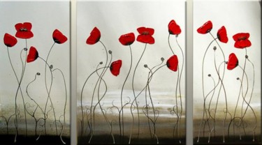 Painting titled "Deco Poppies" by Zineb Ait Addi, Original Artwork, Oil