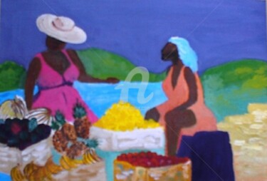 Painting titled "Le marché aux fruit…" by Arlette Flécher, Original Artwork, Oil