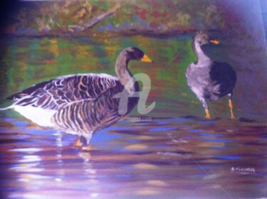 Peinture intitulée "Les canards des Lan…" par Arlette Flécher, Œuvre d'art originale, Huile
