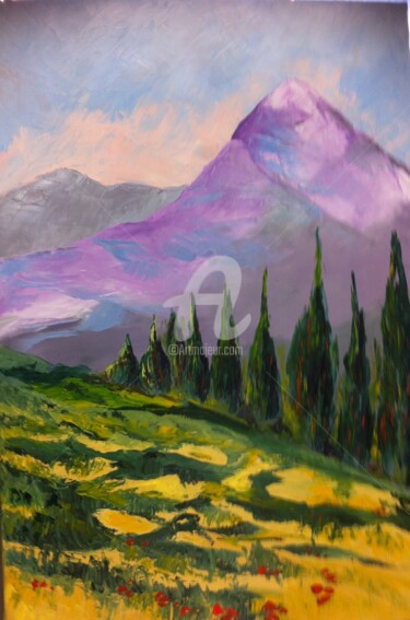 Peinture intitulée "Les montagnes des A…" par Arlette Flécher, Œuvre d'art originale, Huile