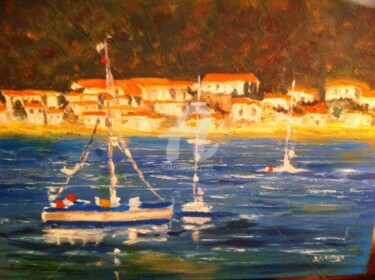 Peinture intitulée "Ile de Port Cros" par Arlette Flécher, Œuvre d'art originale, Huile