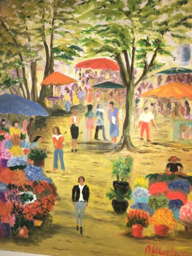 Peinture intitulée "Le marché" par Arlette Flécher, Œuvre d'art originale, Huile