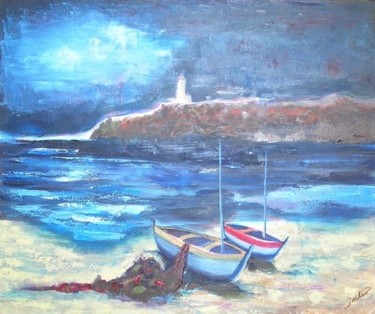 Peinture intitulée "bateaux près du pha…" par Jador, Œuvre d'art originale