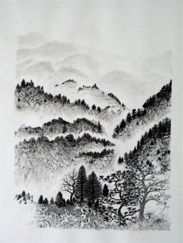 Dessin intitulée "Paysage chinois ver…" par Jean Kerinvel, Œuvre d'art originale, Autre