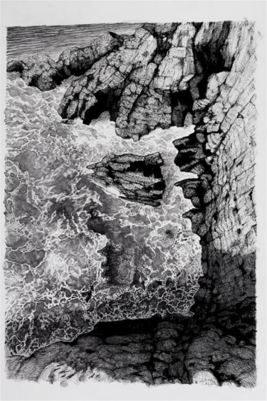 Dessin intitulée "Vue plongeante à la…" par Jean Kerinvel, Œuvre d'art originale, Encre