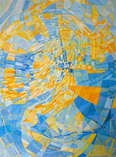 Painting titled "En bleu et jaune" by Jean Kerinvel, Original Artwork, Oil