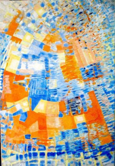 Peinture intitulée "Verticale bleue ora…" par Jean Kerinvel, Œuvre d'art originale, Huile