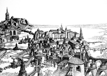 Dessin intitulée "Ville archipel avec…" par Jean Kerinvel, Œuvre d'art originale