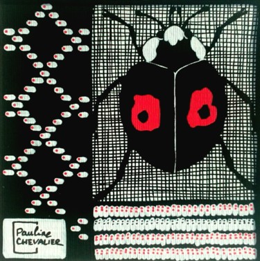 Painting titled "Black ladybug" by Pauline Chevalier, Original Artwork, Acrylic