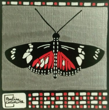 Painting titled "Papillon rouge, noi…" by Pauline Chevalier, Original Artwork, Acrylic