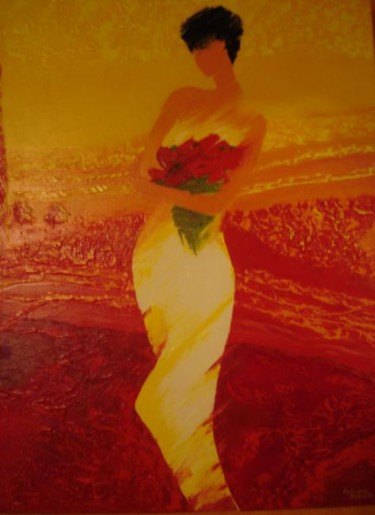Peinture intitulée "Femme au bouquet" par Sylviane Schmitt, Œuvre d'art originale