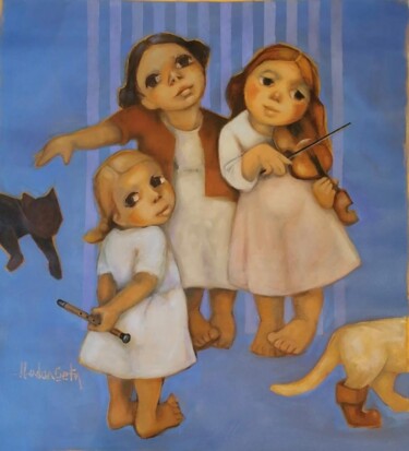 Pintura intitulada "Kız çocukları" por Galerim Sanat Galerisi, Obras de arte originais, Pigmentos