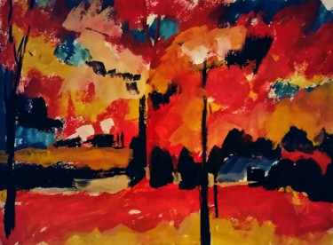 Pintura intitulada "Осенний вечер" por Galina Gonharova, Obras de arte originais, Guache