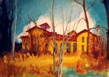 Картина под названием "Дом влесу" - Galina Gonharova, Подлинное произведение искусства, Гуашь