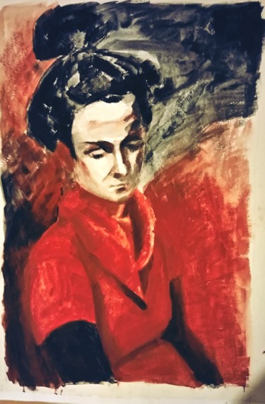 Рисунок под названием "Портрет дамы в крас…" - Galina Gonharova, Подлинное произведение искусства, Пастель