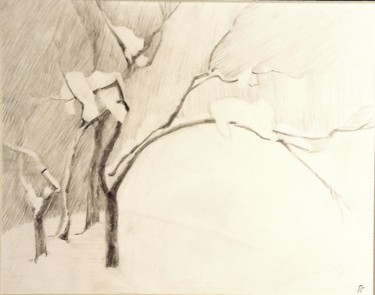 Drawing titled "В парке зимой" by Galina Gonharova, Original Artwork, Pencil