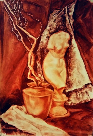 Рисунок под названием "Натюрморт со скульп…" - Galina Gonharova, Подлинное произведение искусства, Пастель