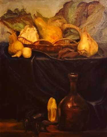 Painting titled "Натюрморт с тыквами" by Galina Gonharova, Original Artwork, Oil