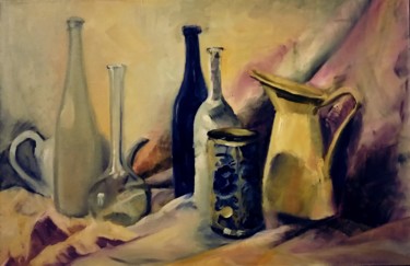 Painting titled "Натюрморт  с синей…" by Galina Gonharova, Original Artwork, Oil