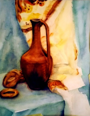 Painting titled "Натюрморт с кувшином" by Galina Gonharova, Original Artwork, Watercolor