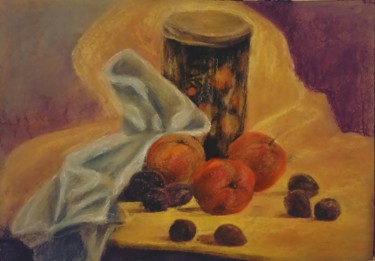 Drawing titled "Натюрморт с яблоками" by Galina Gonharova, Original Artwork, Pastel