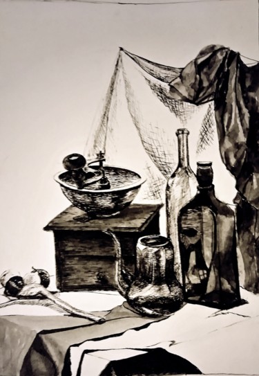 Rysunek zatytułowany „Натюрморт с кофемол…” autorstwa Galina Gonharova, Oryginalna praca, Atrament