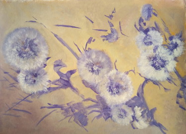 Painting titled "Сиреневые одуванчики" by Galina Gonharova, Original Artwork, Gouache