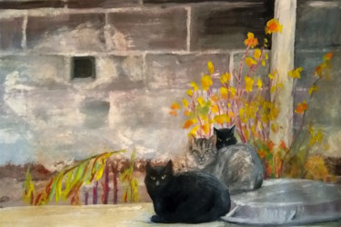 Painting titled "Дворовые коты" by Galina Gonharova, Original Artwork, Gouache