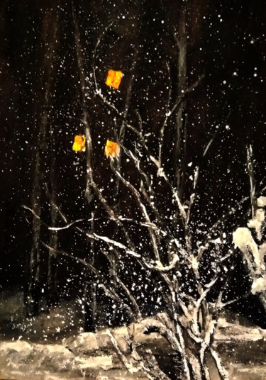 Painting titled "Снегопад" by Galina Gonharova, Original Artwork, Tempera