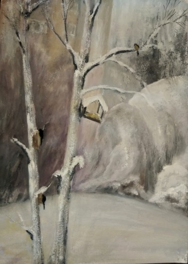 Painting titled "Зимний пейзаж 2" by Galina Gonharova, Original Artwork, Gouache