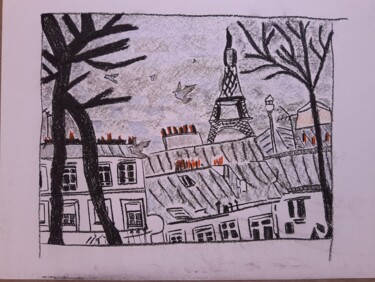 Dibujo titulada "Les toits de Paris" por Galia Lettry, Obra de arte original, Pastel