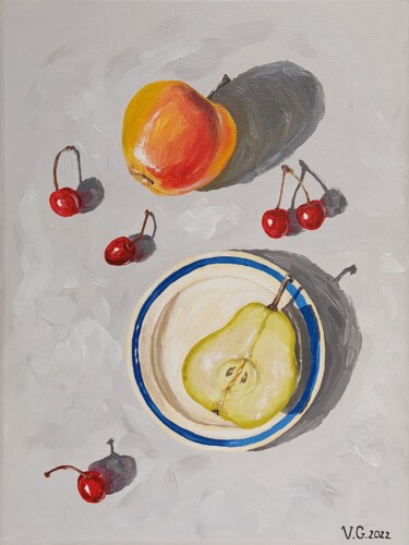 Painting titled "Sunny fruits" by Galia V, Original Artwork, Acrylic Mounted on Cardboard