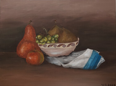 Картина под названием "Still life with pea…" - Galia V, Подлинное произведение искусства, Акрил Установлен на Деревянная рам…