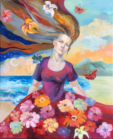Painting titled "La Reina del Univer…" by Galia Caren, Original Artwork, Oil