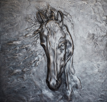 Sculpture intitulée "Лошадь. Барельеф." par Galina Abysheva, Œuvre d'art originale, Plâtre