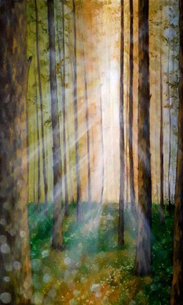 Painting titled "Утро в лесу" by Galina Abysheva, Original Artwork, Acrylic