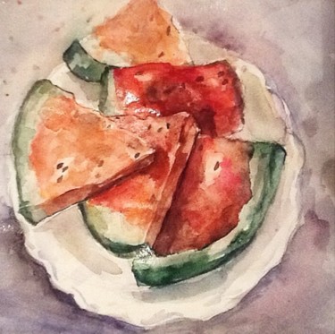 Painting titled ""A plate with water…" by Galina Grigoryan, Original Artwork, Watercolor
