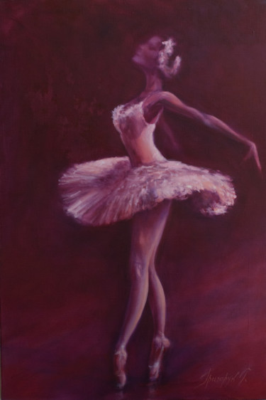 Painting titled "Swan Song" by Galina Grygoruk, Original Artwork, Oil Mounted on Wood Panel