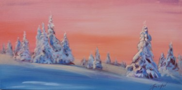 Painting titled "Magic Winter" by Galina Grygoruk, Original Artwork, Oil Mounted on Wood Panel