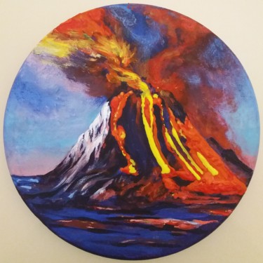 Painting titled "Volcano" by Galina Grygoruk, Original Artwork, Acrylic Mounted on Wood Panel