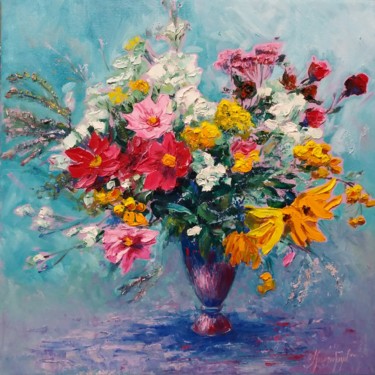 Painting titled "Bouquet of Wildflow…" by Galina Grygoruk, Original Artwork, Oil Mounted on Wood Panel