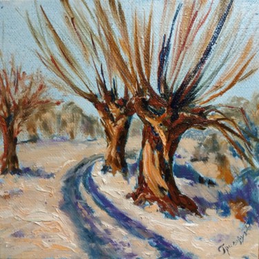 Painting titled "Winter Melody" by Galina Grygoruk, Original Artwork, Oil Mounted on Wood Panel