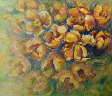 Painting titled "Dancing Tulips I" by Galina Grygoruk, Original Artwork, Oil