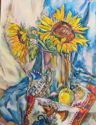 Peinture intitulée "Still life.Sunflowe…" par Galina Hannemann, Œuvre d'art originale, Aquarelle