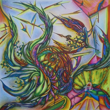 Dibujo titulada "Flowers" por Galina Houssam Eddine, Obra de arte original, Conté