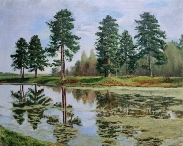 Peinture intitulée "Сосны на берегу" par Galina Kukhtenkova, Œuvre d'art originale, Huile