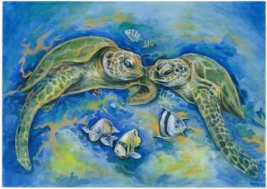 Картина под названием "The Sea Waltz" - Galina Kandabaeva, Подлинное произведение искусства, Акварель