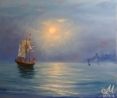 Painting titled "In a quiet harbor" by Galina Morozova, Original Artwork, Oil