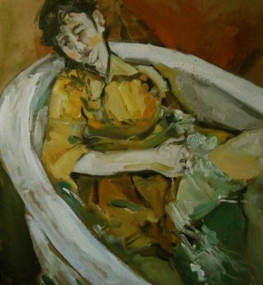 Painting titled "Мальчик в ванной" by Tania Shvaiuk, Original Artwork, Oil